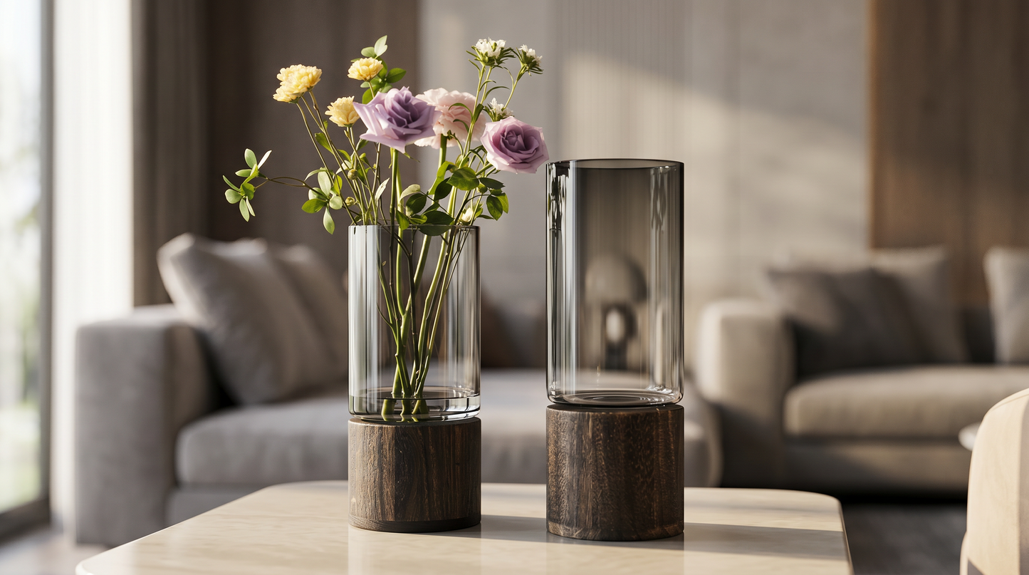 Moderne Blumenvase aus Glas mit Sockel